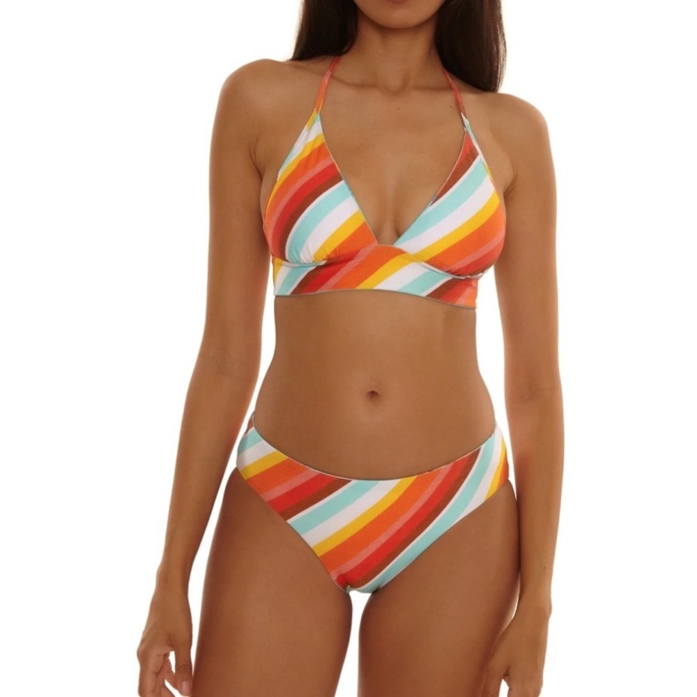 Trina Turk Cyclades Reversible Banded Bikini Top and Hipster Swim Bottom Size 14 - Picture 2 of 9